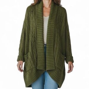 Free People Style Olive Green Cable Knit Cardigan XS Cozy Cottagecore Sweater